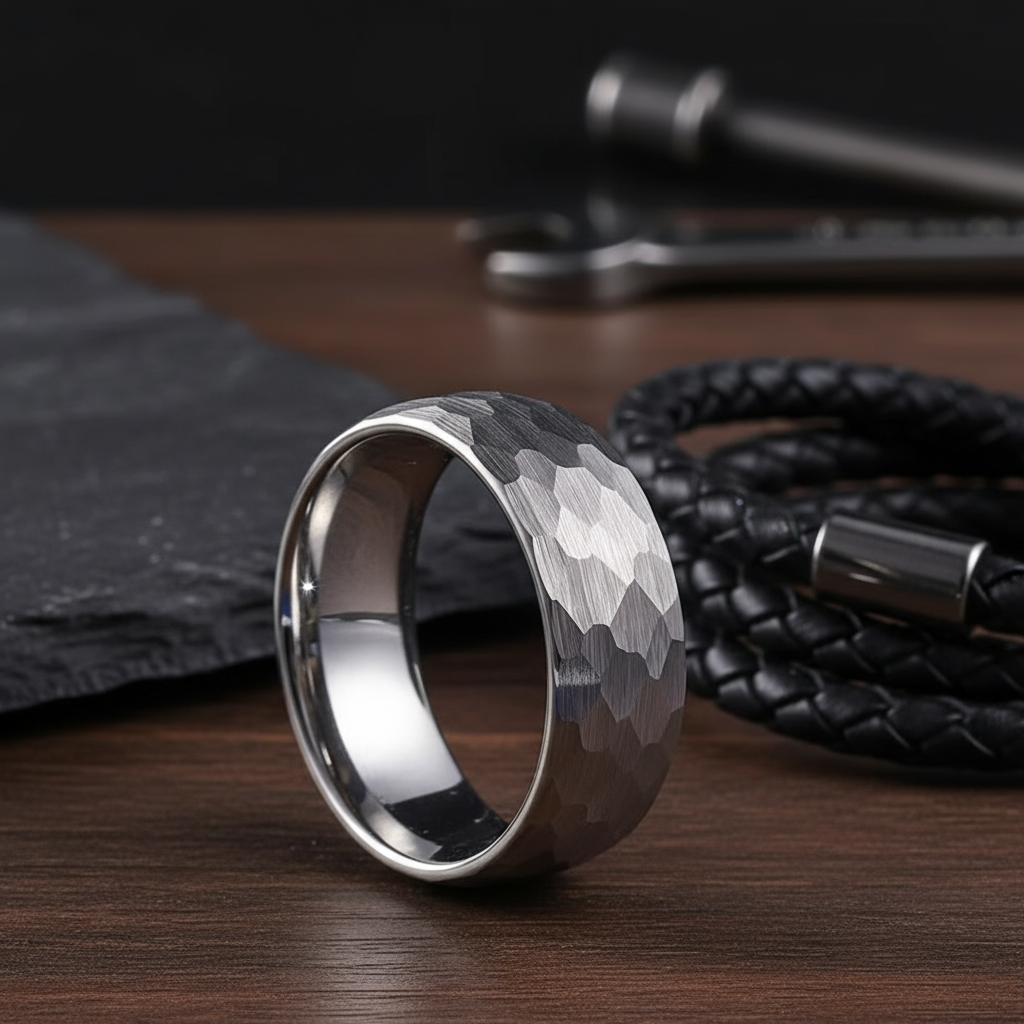 Hammered Brushed Titan Ring